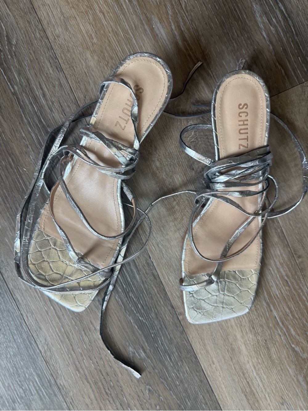Schultz Lily mid metallic Wrap Ankle-Strap Kitten Heel Sandals New - Picture 2 of 5